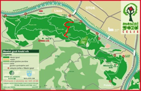 Zemljevid Celjske Srčne trim poti in sprehajalnih poti v mestnem gozdu
